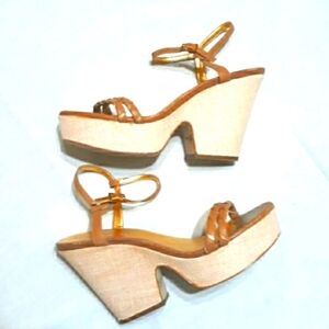 Kate Spade size 9 tan and gold strappy unique heeled sandals